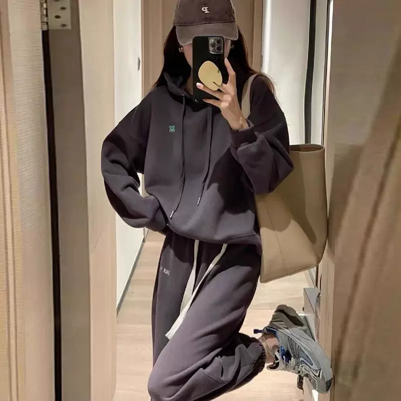 跨境欧洲站休闲运动套装女秋冬欧货高端时尚洋气高级感卫衣两件套
