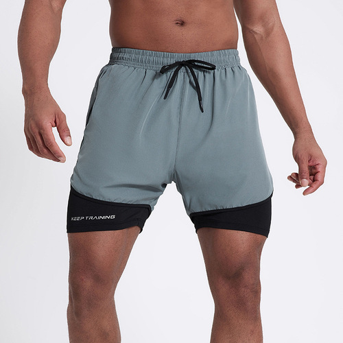 American Summer New Style Swim Fitness Shorts Quick-Dry Three-Piece Men's with Liner Training Pants Trendy Ins