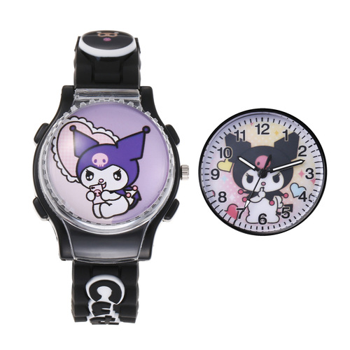 Flip cartoon watch anime Kurumi big-eared dog rotating digital watch girl primary school cute quartz watch