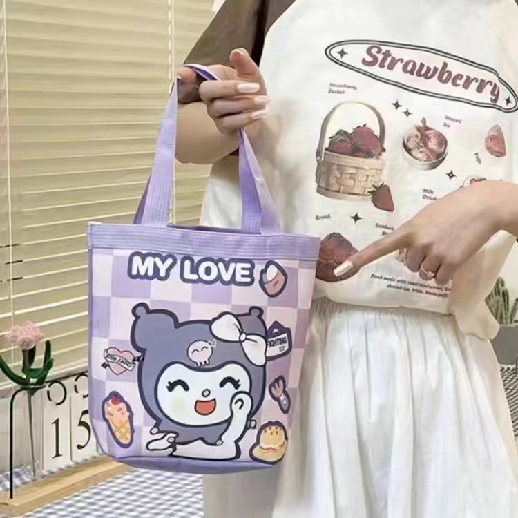 かわいい落書きバケツバッグinsプリント円筒バッグキャンバス弁当袋韓風少女は弁当箱を持っています。|undefined