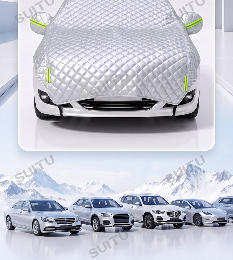Car windshield snow cover, winter thickened frost and freeze protection, sunshade, and heat insulation half-car cover