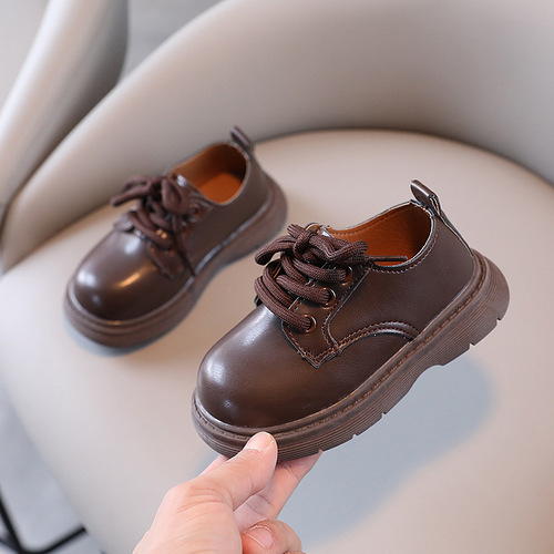 Boys' Leather Shoes 2024 New Children's Foreign Trade Leather Shoes Single Shoes Solid Color Casual Small Leather Shoes British Style Fashion Children's Shoes