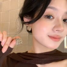 咖啡金肌理褶皱方片耳环女2026巨好看耳钉小众设计高级感耳饰