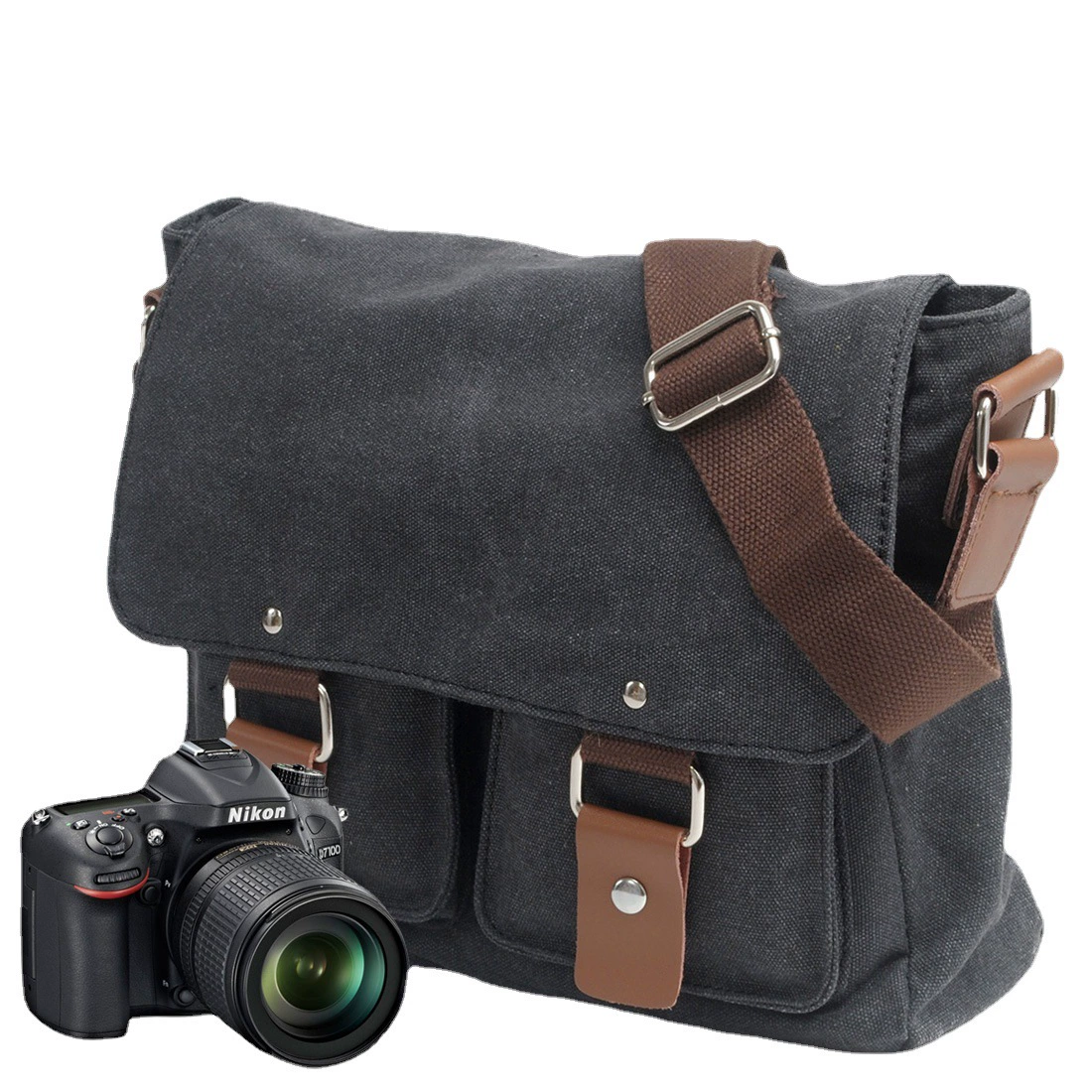 Чемодан для камеры (Canon, Sony, Nikon), однотонная ткань с кожаными акцентами, 32×6×27 см