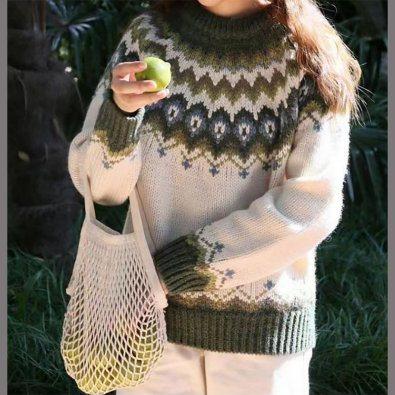 Women's Thick Knit Jacquard Sweater For Autumn And Winter_voghion.com