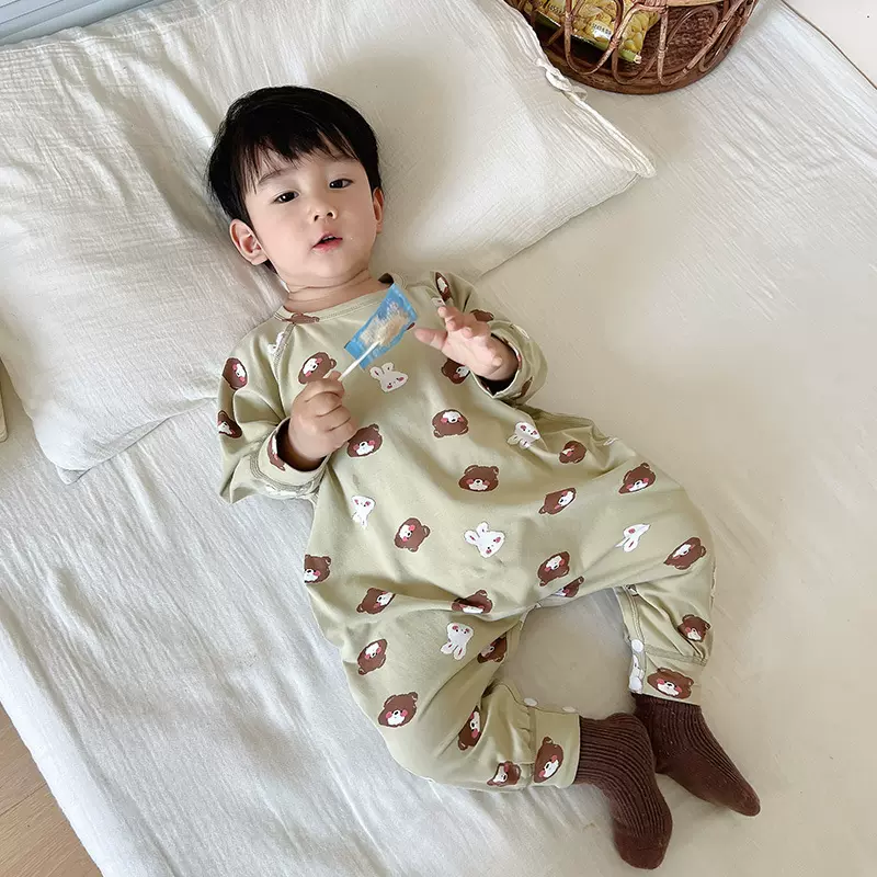 儿童无骨连体衣2024春秋新款男女童防踢长袖睡衣中小童宝宝家居服