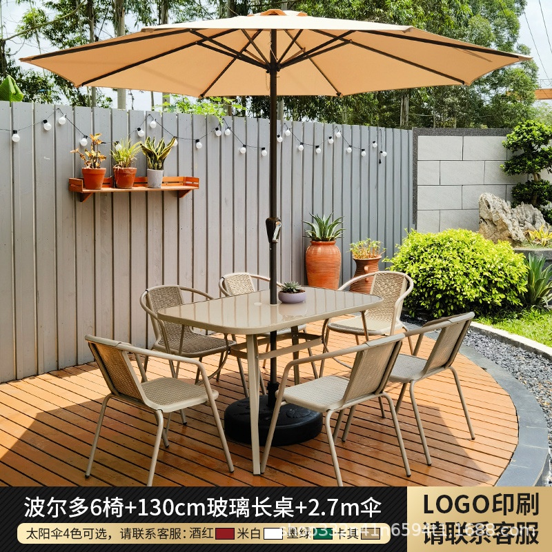 테이블, 의자 및 우산 조합 [6 샴페인 Bordeaux_130cm 유리 긴 테이블]]