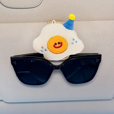 Mount for Women, Car Glasses Clip/Bill Clip - single-beige-glasses-clip-happy-poached-egg