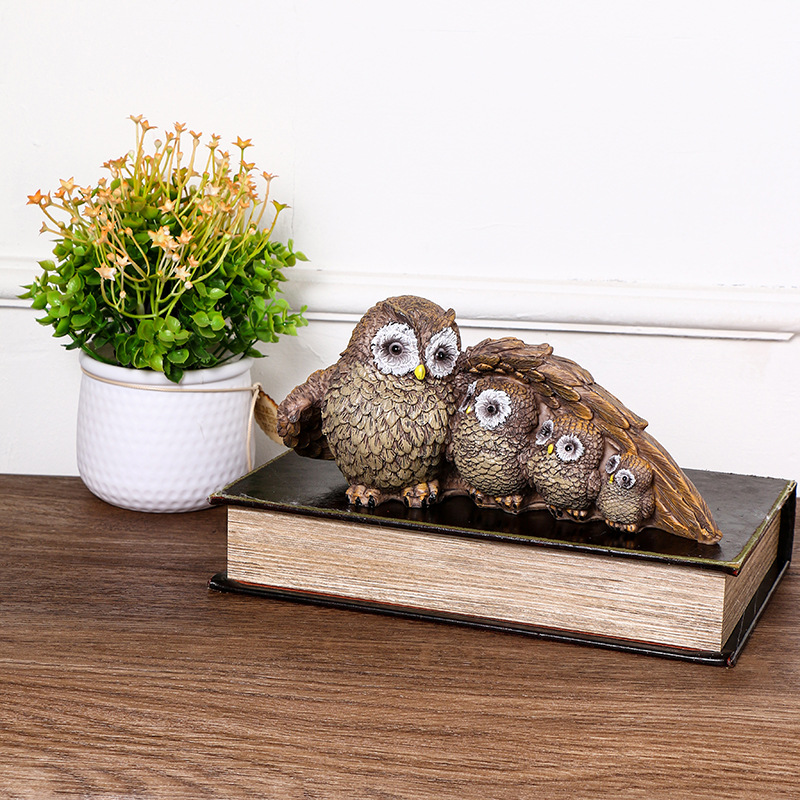 Resina de búho artesanía de resina decoración de vestíbulo decoración de dibujos animados estadounidenses tallado de animales decoración de la sala de estar