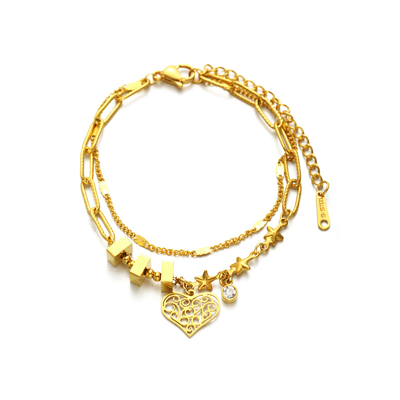 11g Weight 304 Stainless Steel Pendant Material Zircon Inlay Material Bracelets Classification 304 Stainless Steel Chain Material 1 Piece Quantity Holiday, Daily Occasion 304 Stainless Steel Material Starfish, Heart Shape Pattern Women's Gender Layered, Plating, Inlay Design Casual, Beach Style Casual Beach Starfish Heart Shape 304 Stainless Steel Zircon Bracelets In Bulk 17