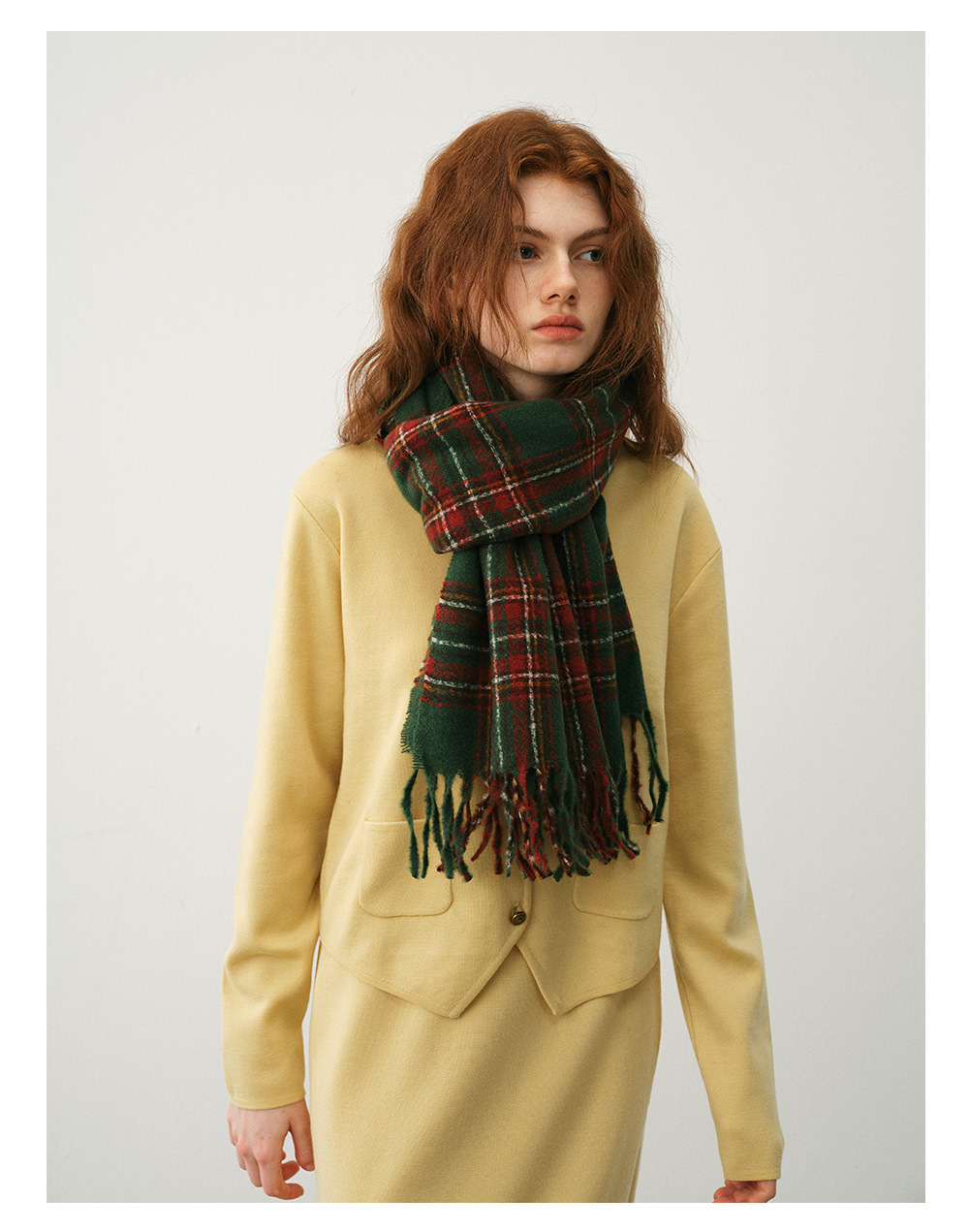 Vintage Plaid Scarf For Women, Classic Winter Cashmere-feel Shawl_voghion.com