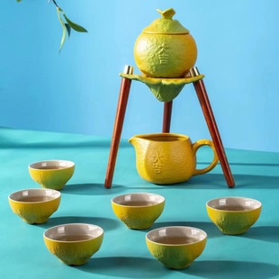 Ceramic Automatic Tea Maker, Lazy Tea Set, Good Luck Stoneware Tea Set, Souvenir Company Anniversary Party Small Gift