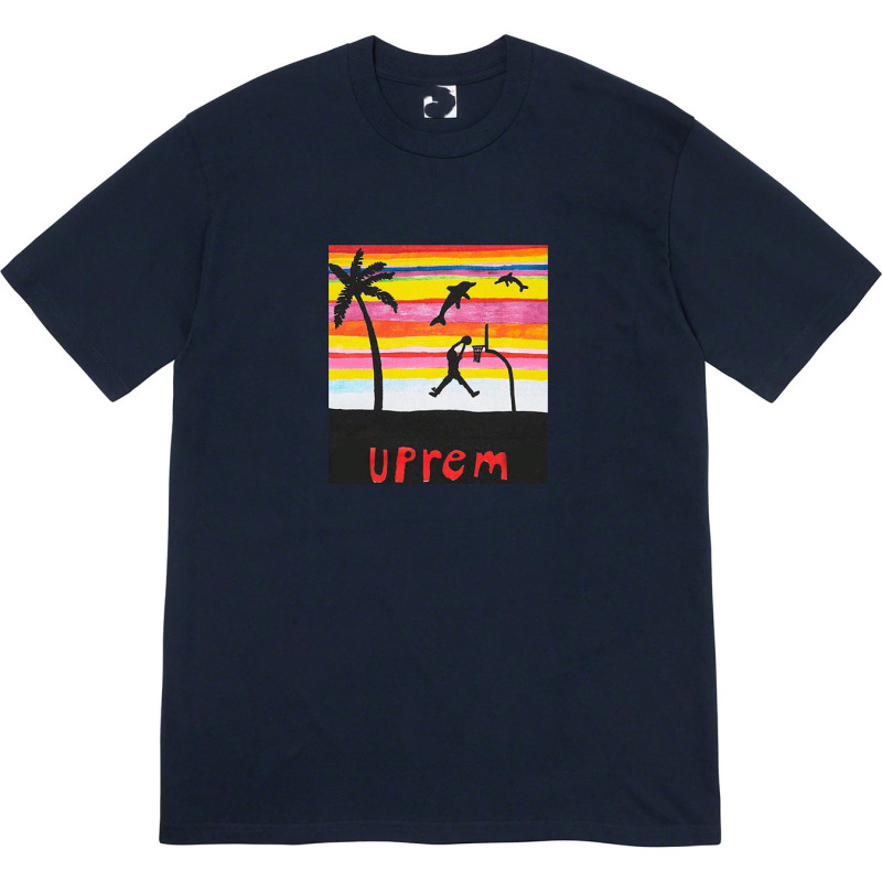 Ss21 Dunk Tee Jumping Man Slam Dunk Beach Rainbow Print Short Sleeve T-Shirt Pure Cotton Base Shirt