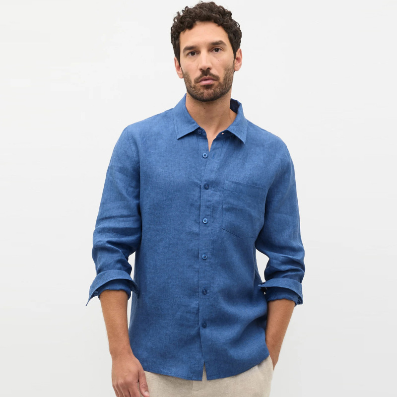 【Limited Time Offer】Tencel Linen Men's Long Sleeve Shirt, Old Money Style High-End Cotton-Linen Top, Elegant Commuter Shirt