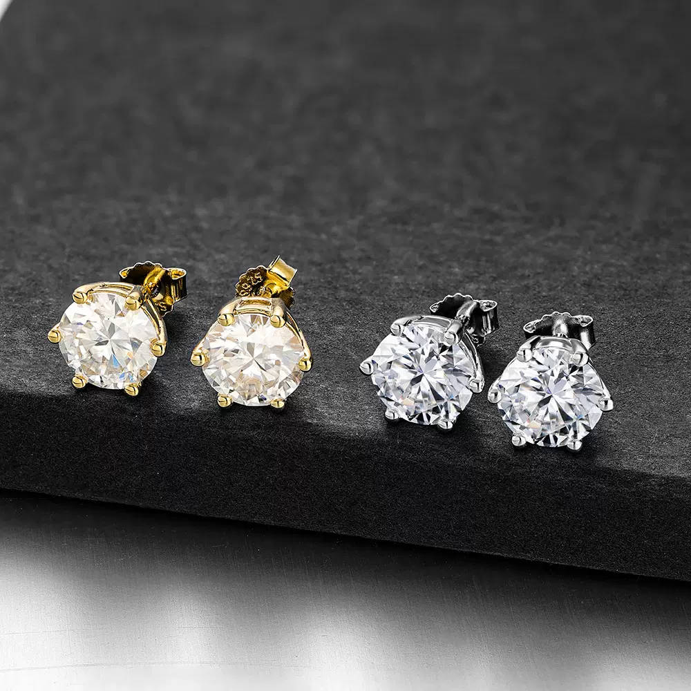 跨境外贸爆款源头工石六爪正品D色925纯银耳饰品女四爪莫桑石耳钉