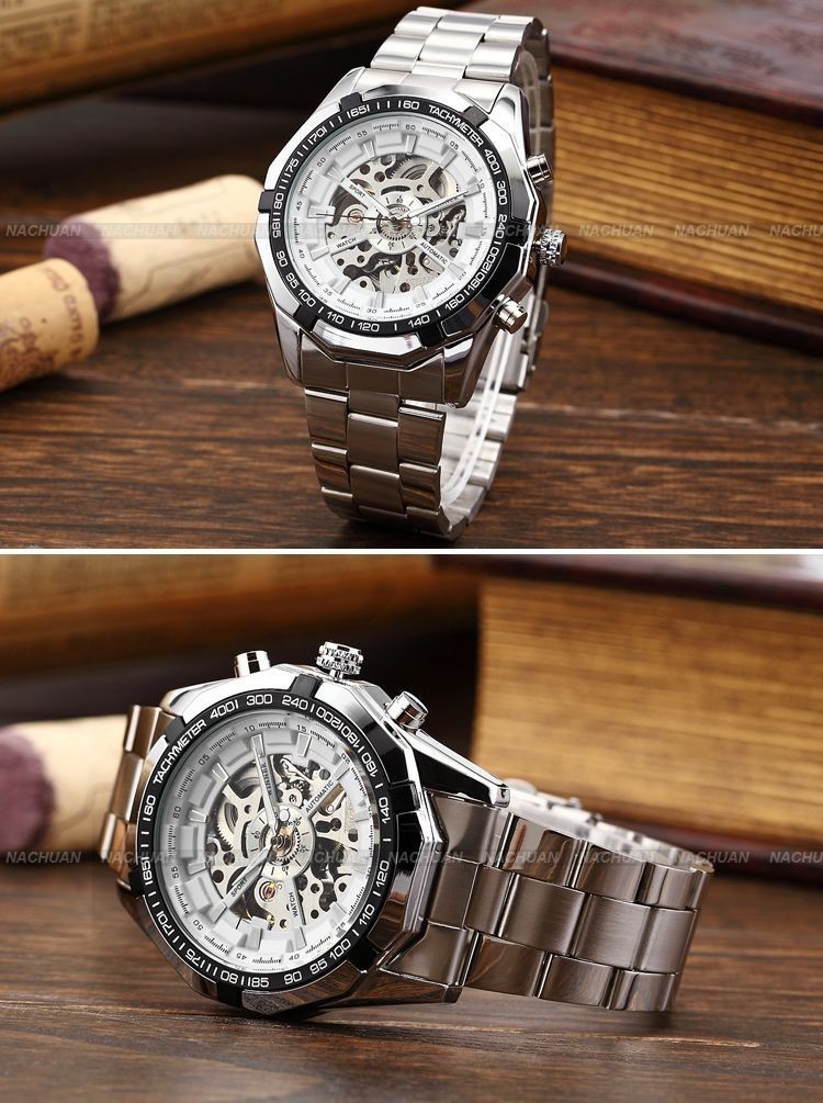 Productos genuinos Ganador/340 reloj mecánico Comercio exterior Cinturón de acero Reloj mecánico de los hombres reloj de los hombres de negocios de moda casual
