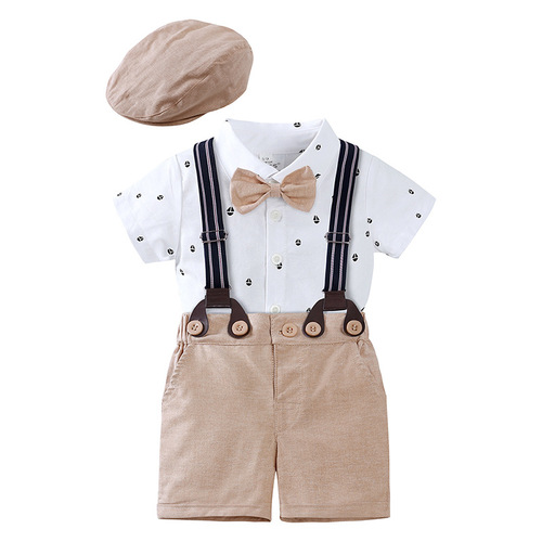 Cross-border new summer styles, baby boy gentleman's dress, printed romper, infant triangle hoodie, dropshipping