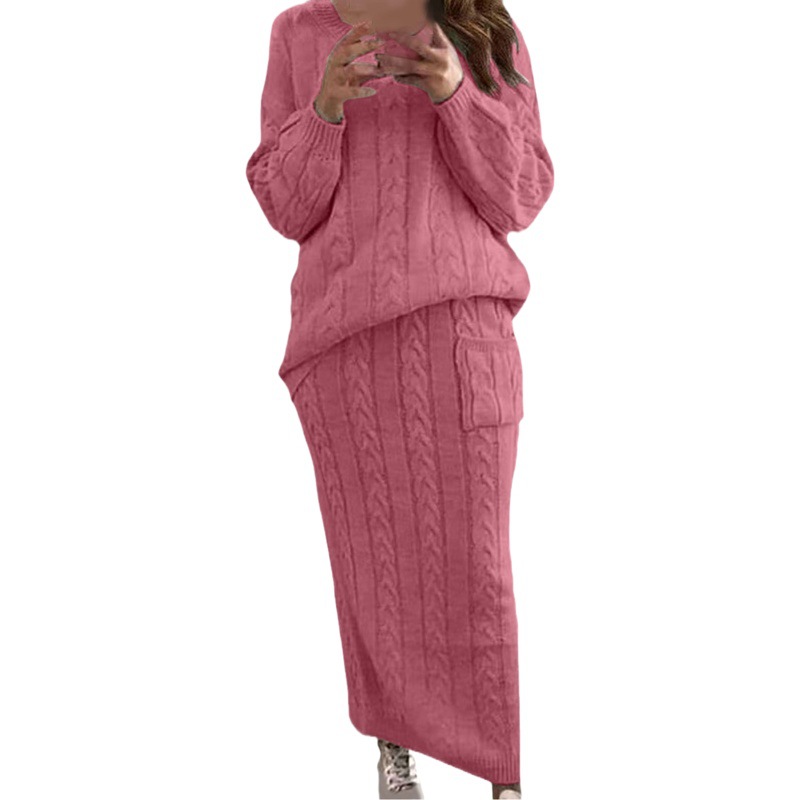 AliExpress Otoño e Invierno nueva ropa de mujer Amazon deseo moda europea y americana giro puntada suéter traje falda en stock image 1