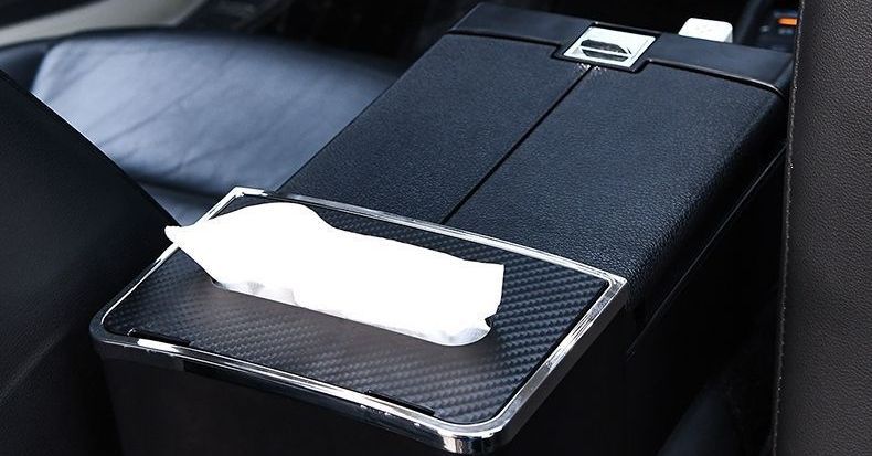 Multifunctional car cup holder with tissue box, creative design with storage box and armrest box