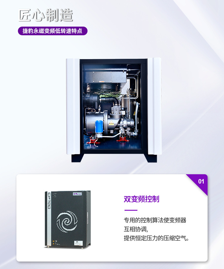 Jaguar Air Compressor 50 Hp 37Kw 7 Cubic Meter Air Compressor Set 37Kw 8kg Variable Frequency Screw Compressor