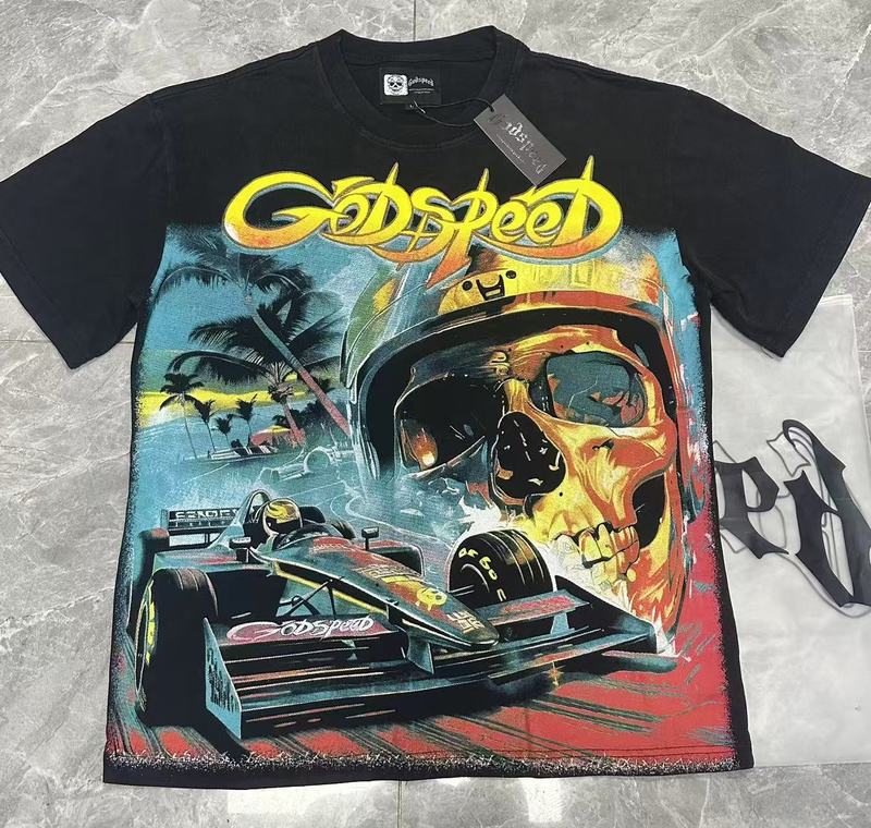 クロスボーダー 25ss アメリカのトレンディなブランド Godsed ロックバンドバスケットボール高品質ウォッシュブラック半袖 T シャツ男性と女性用|undefined