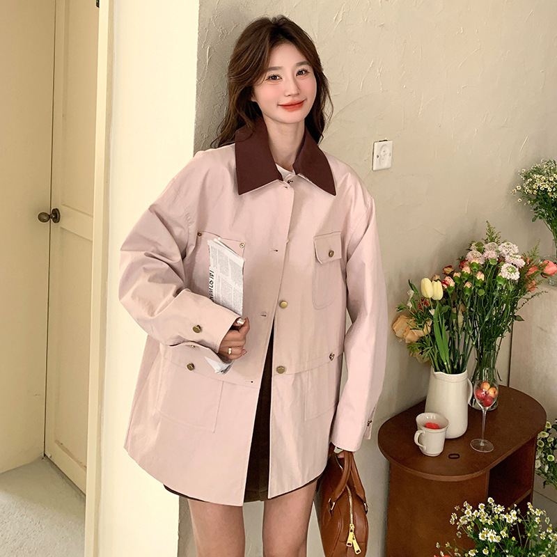 Real Shot Korean Style Contrast Color Stitching Single-breasted Jacket 2025 New Style Small Loose Fashionable Age-reducing Casual Jacket