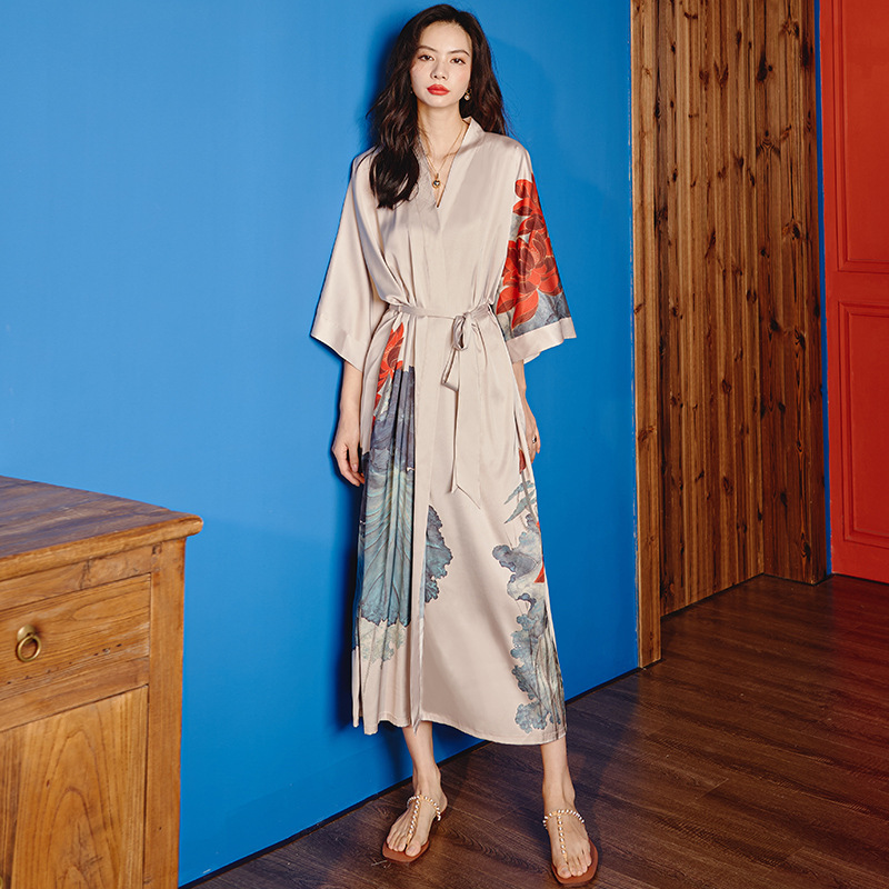 Yaoting pijamas de gasa de satén para mujer verano talla grande hielo seda ligero de lujo bata de baño ropa de casa fresca 2669