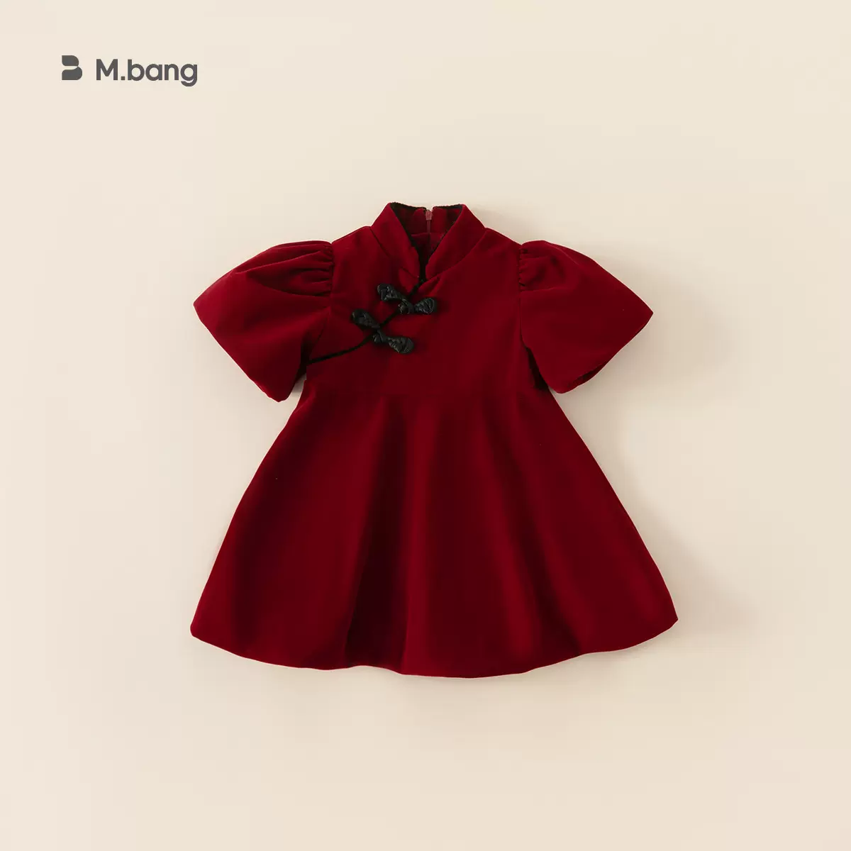 邦选儿童裙子女童中国风裙子泡泡袖新年装童装拜年服QQ23287