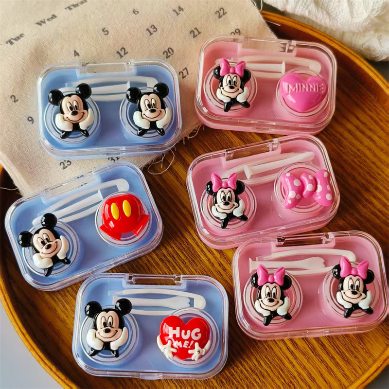 Cute Three-Dimensional Mickey Mouse Compact and Portable Contact Lens Companion Box with Press-Free Twist-Free Lid for All-In-One Care