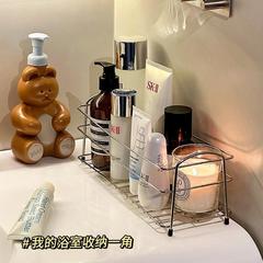 卫生间洗漱台台面不锈钢化妆品置物架浴室洗手台收纳筐收纳收悌环
