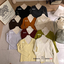 【筱漂亮】沙河时尚新款蕾丝拼接V领纯欲性感风针织衫厂家直销785