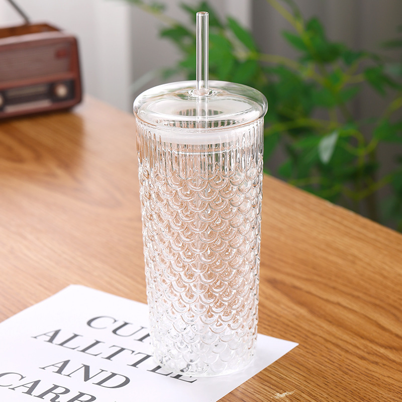 Vintage relieve de alta borosilicona vidrio taza de agua resistente a altas temperaturas taza de vidrio de leche doméstica taza de café de alto valor facial taza de escamas de pescado image 7