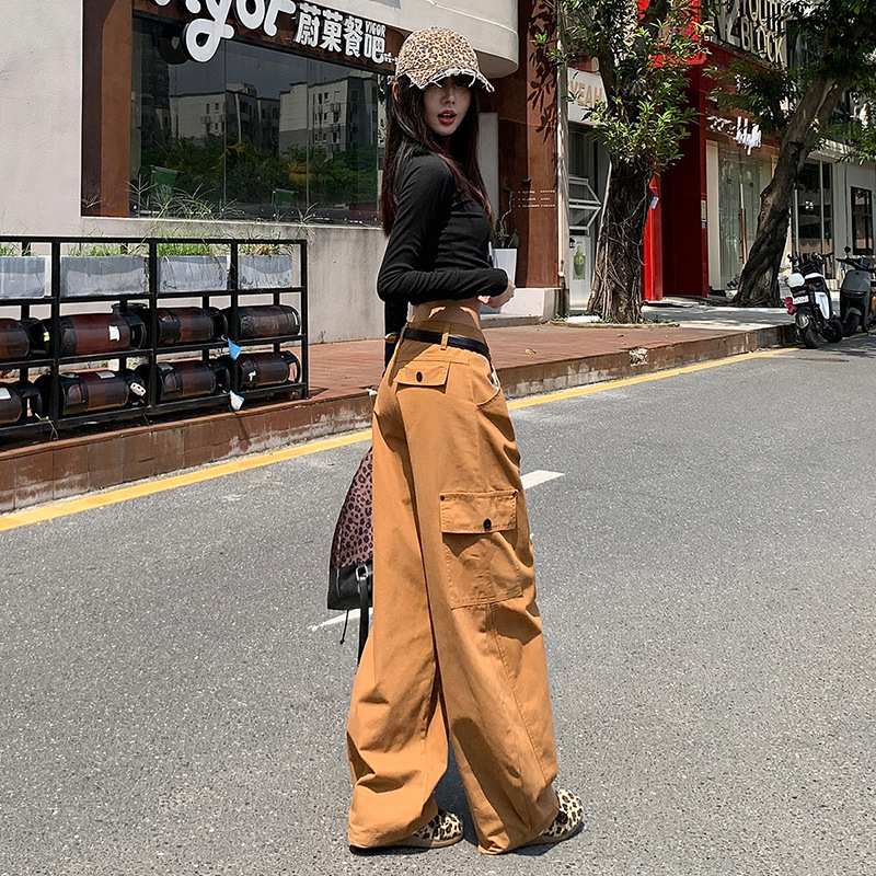 ins潮流工装女裤2025秋冬季新款宽松阔腿裤时尚休闲大直筒牛仔裤|undefined