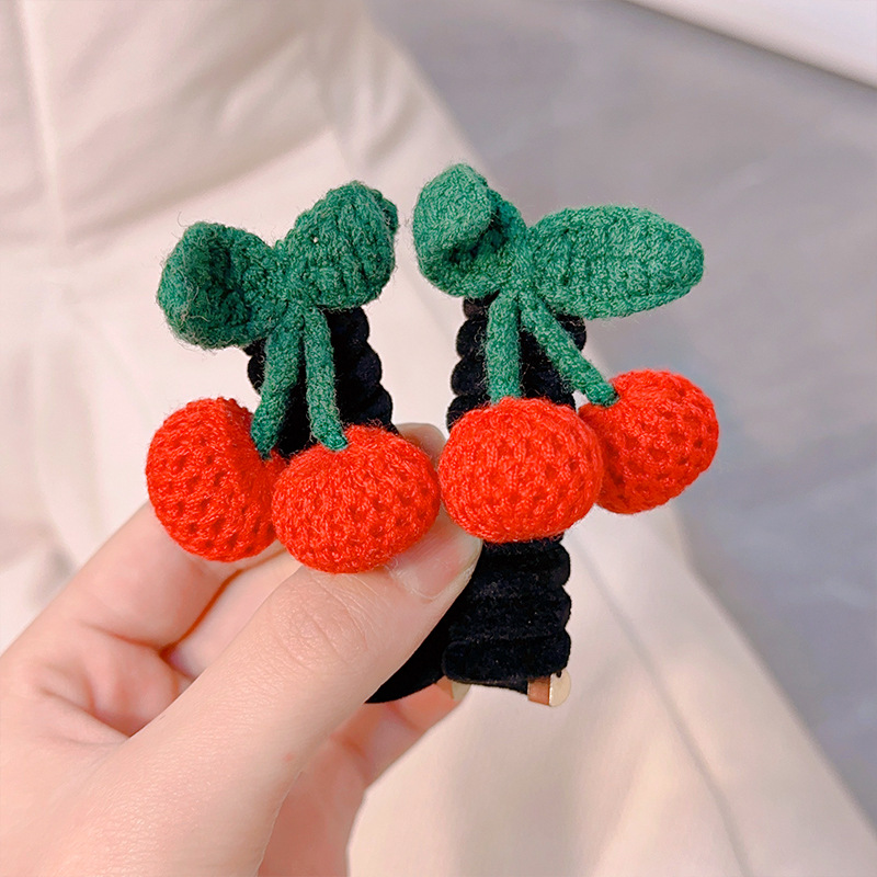 Felpa Año Nuevo accesorios para el cabello para niños línea telefónica rica banda para el cabello cuerda para el cabello Velvet Cherry Bow banda de goma banda para el cabello