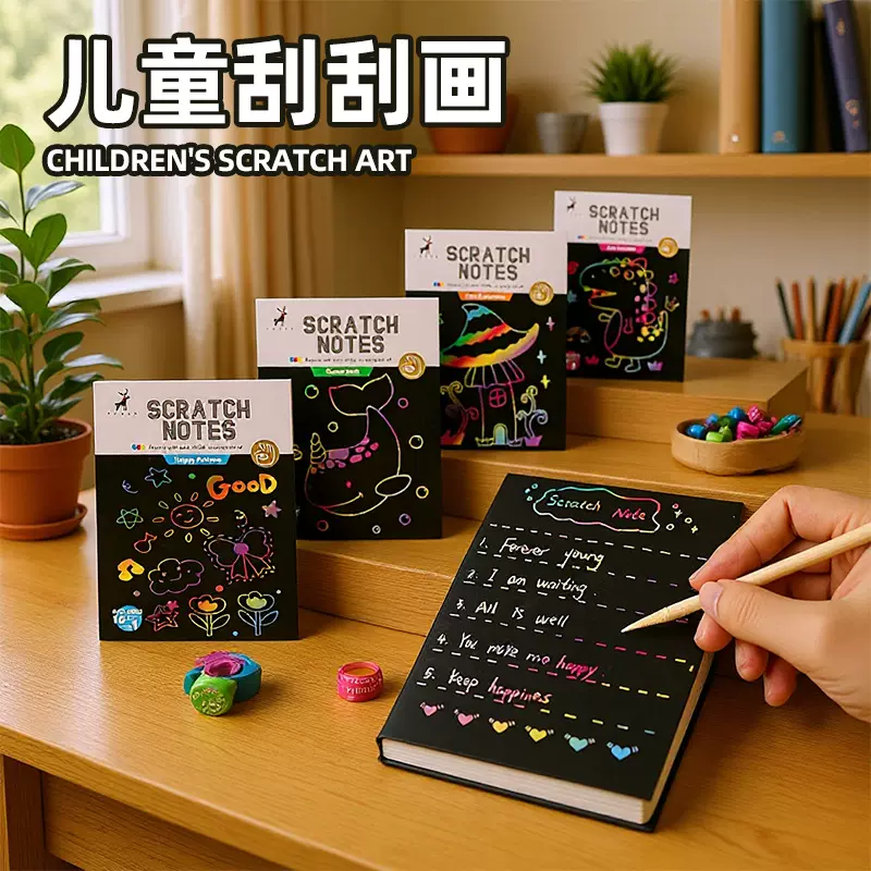 刮画纸儿童炫彩小学生彩色画画纸便签创意手工涂鸦diy刮刮画刮本