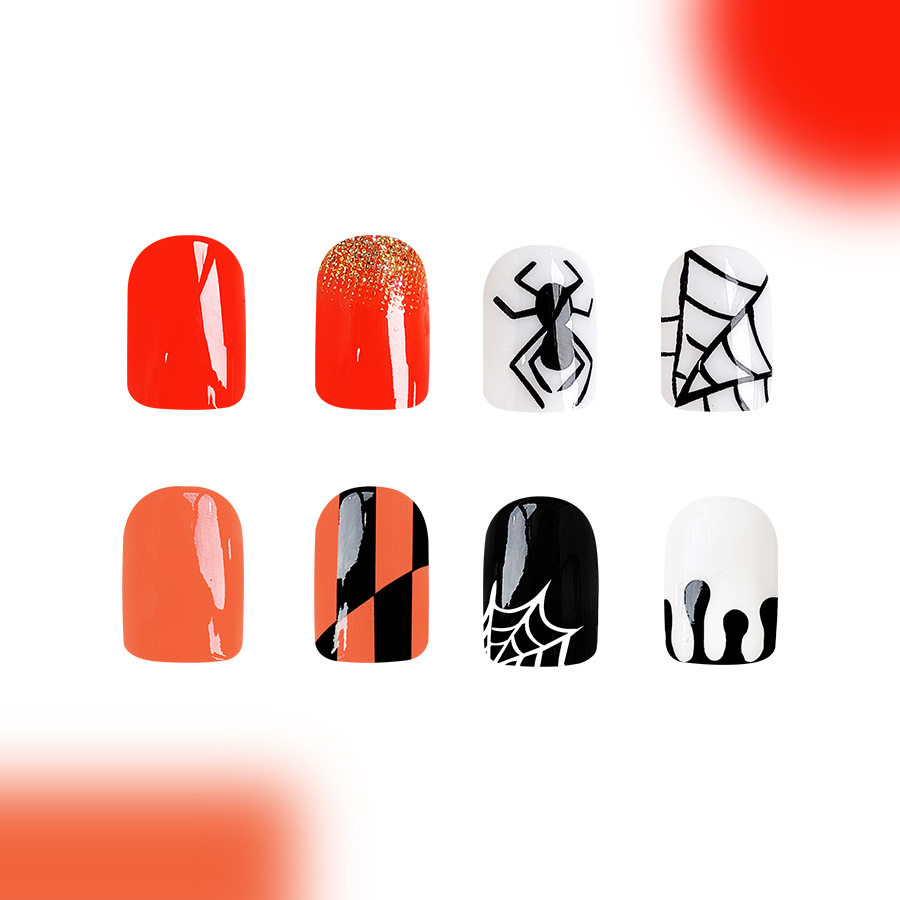 Short Glittering Powder Square Armor Orange Pumpkin Spider Web Black Spider Plaid Wear Armor Foreign Trade 48 Pieces 24 × 2_voghion.com