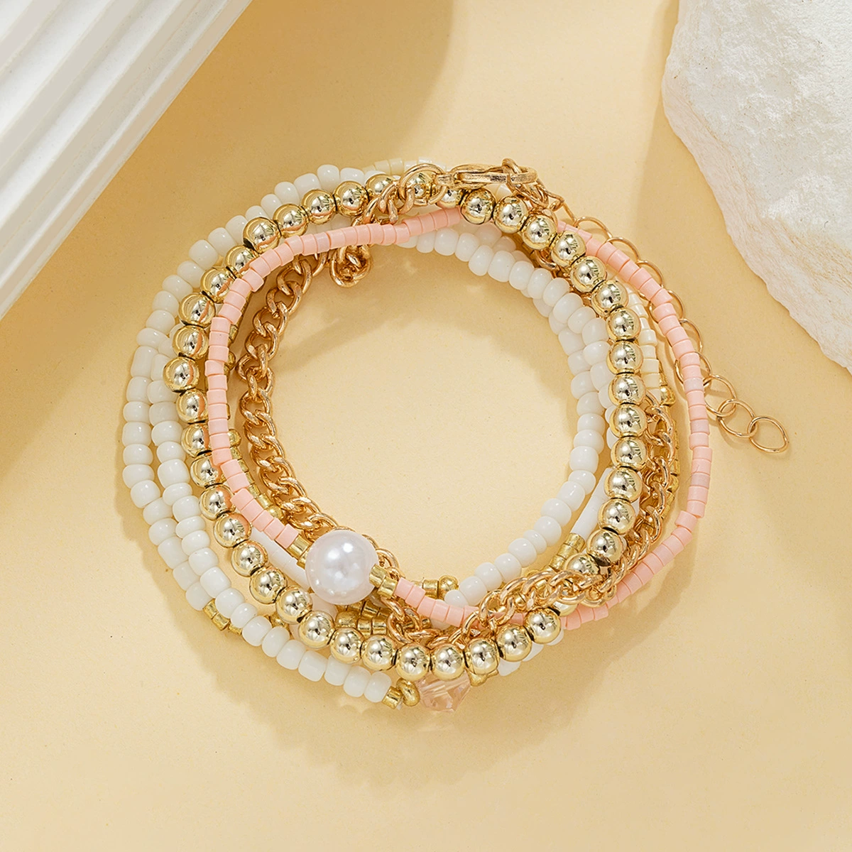 Elastic bracelet pearl, set, boho style