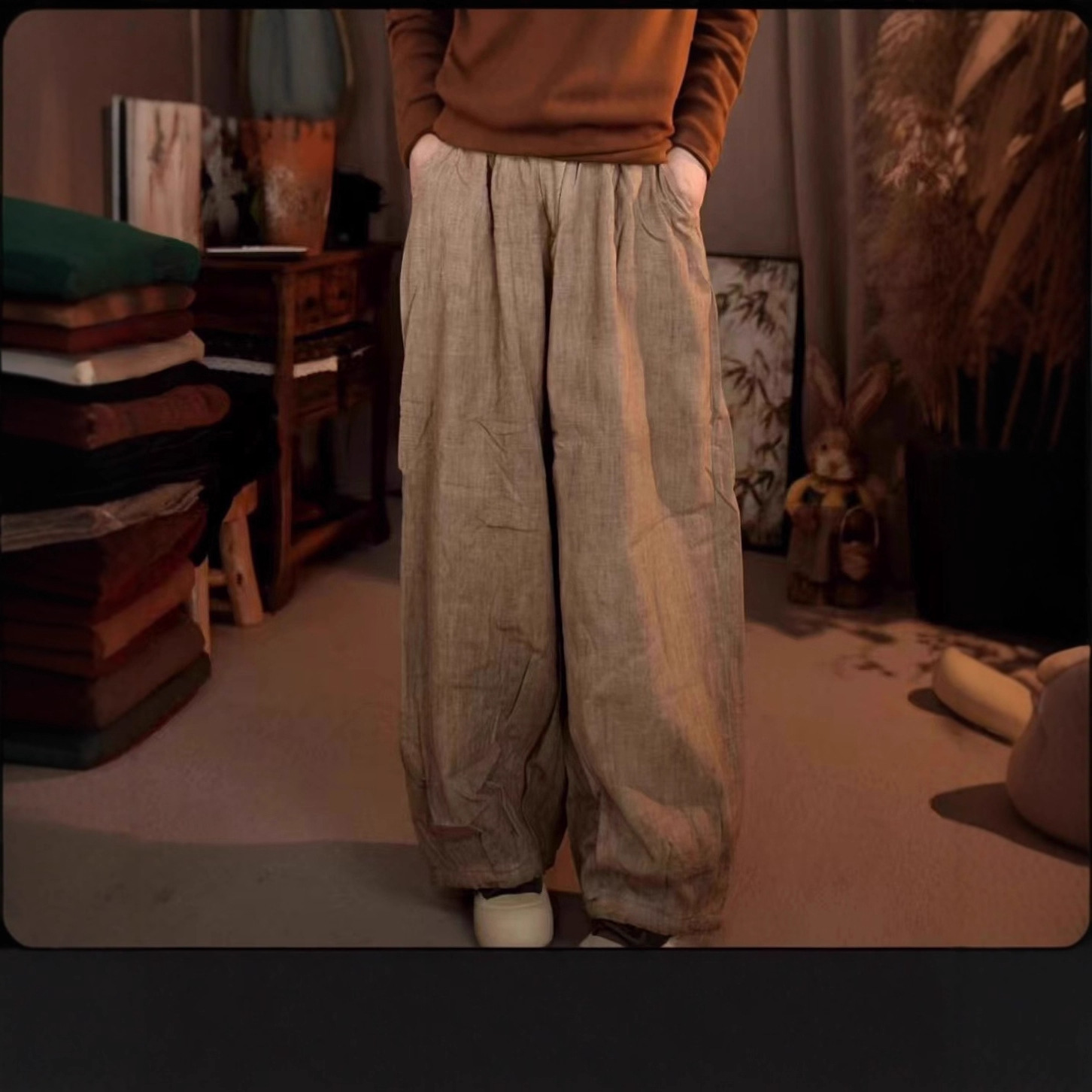 高端色织亚麻灯龙裤夹棉棉裤女原创个性潮酷舒适热卖爆款时尚女裤