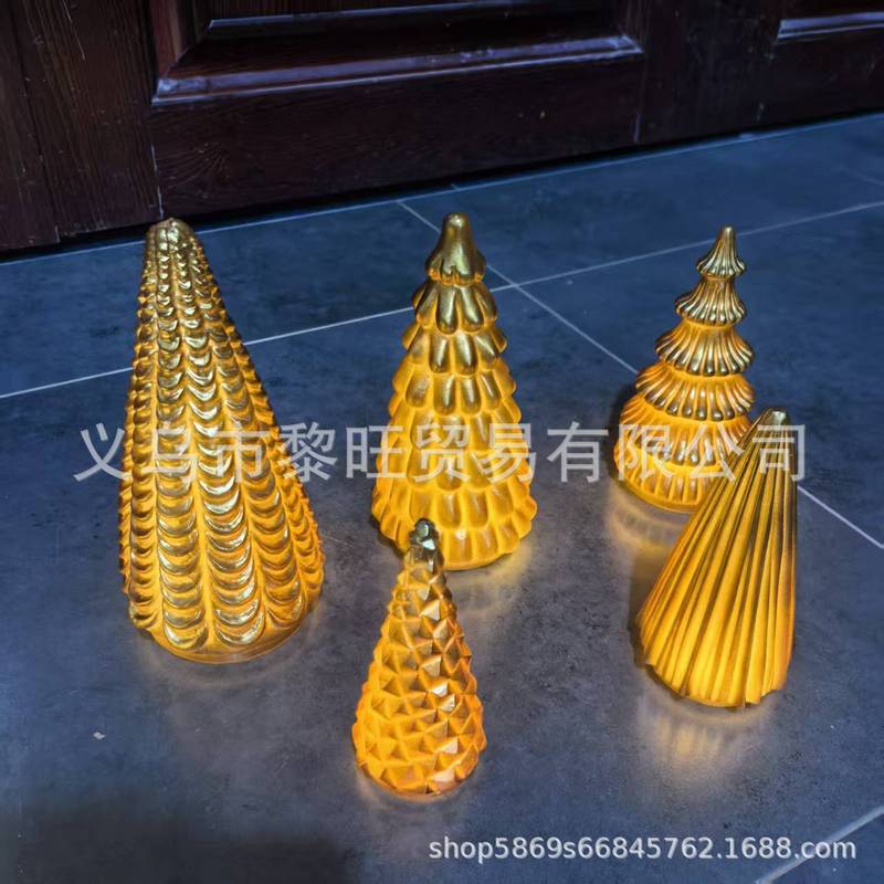 跨境新款Illuminated Mercury Glass Trees发光透明树脂树5件套|undefined