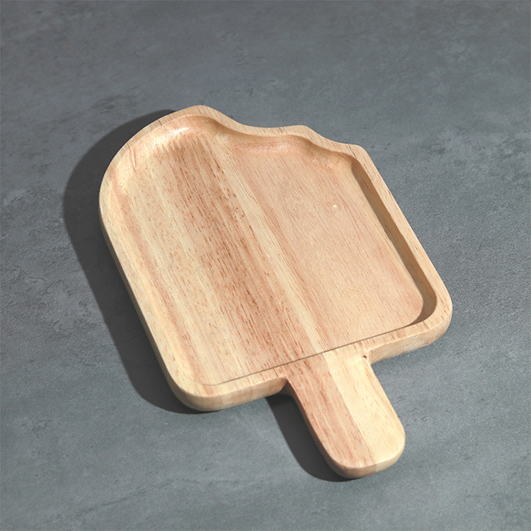 Bandeja de madera de goma creativa de dibujos animados desayuno hogar madera maciza niños jardín de infantes vajilla postre helado en forma de placa