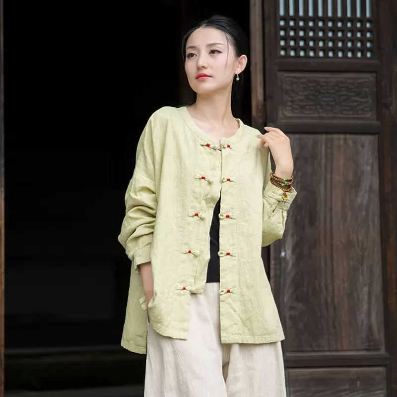 25秋棉麻女装新品复古盘扣新中式衬衫女宽松文艺国风禅意茶服上衣
