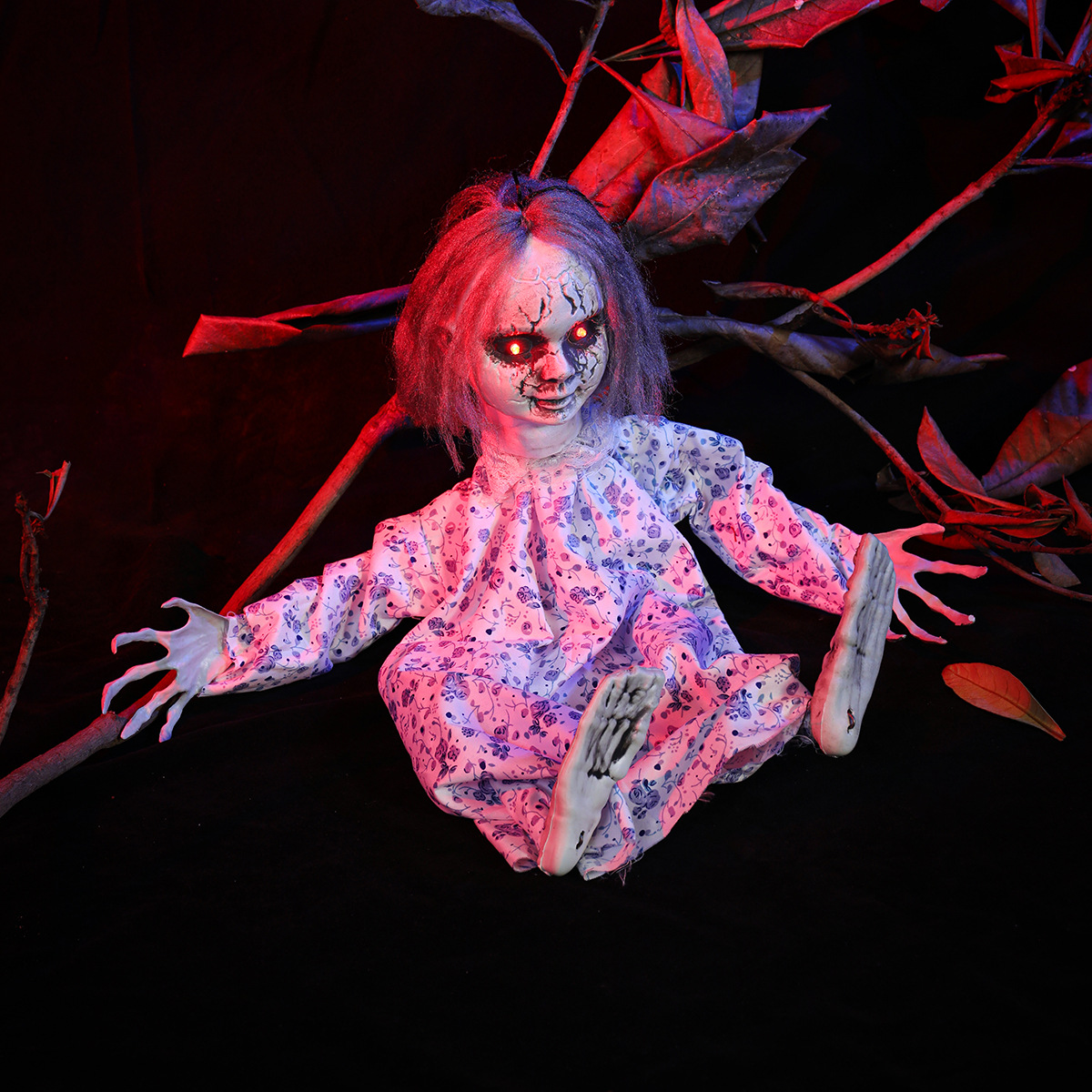 Halloween transfronterizo colgante fantasma horror control de voz brillante muñeca fantasma colgante decoración de pared de casa embrujada decoración de escena image 1