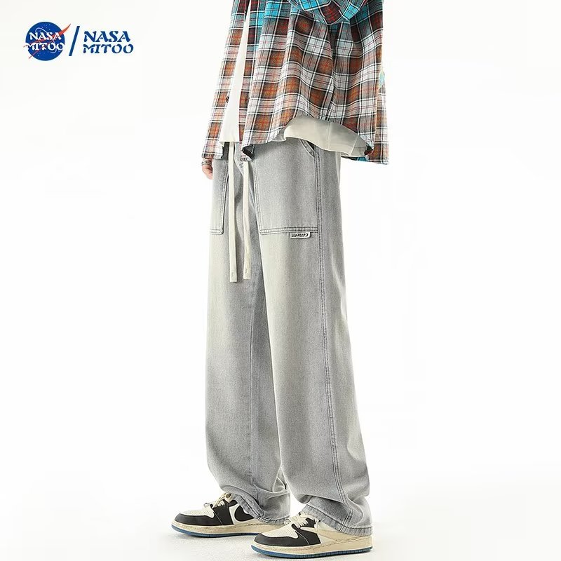 2024 primavera y otoño nuevo estilo americano recto retro lavado casual de gran tamaño pantalones de mezclilla desgastados de calle alta