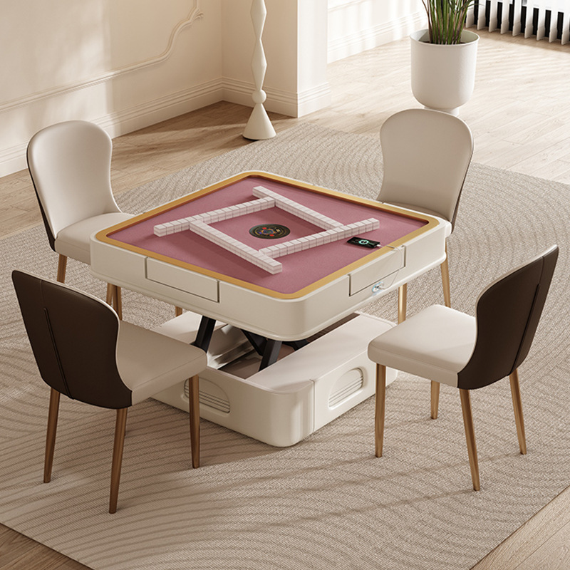 Máquina de mesa de mahjong de estilo crema, mesa de centro de elevación multifuncional automática, mesa de comedor, sala de estar de doble uso, apartamento pequeño para el hogar