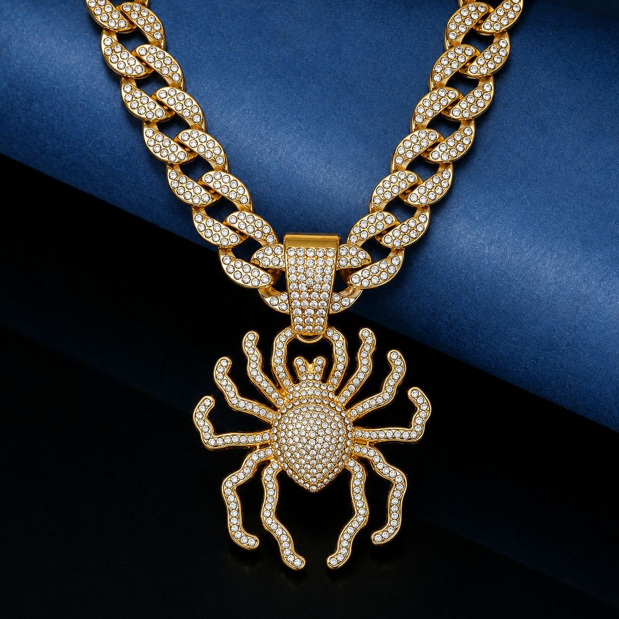 Collar con Colgante de Araña Tridimensional de Moda Punk Europea y Americana, Collar Cubano con Incrustaciones de Diamantes para Baile Urbano Hip-Hop, Accesorios para Hombre