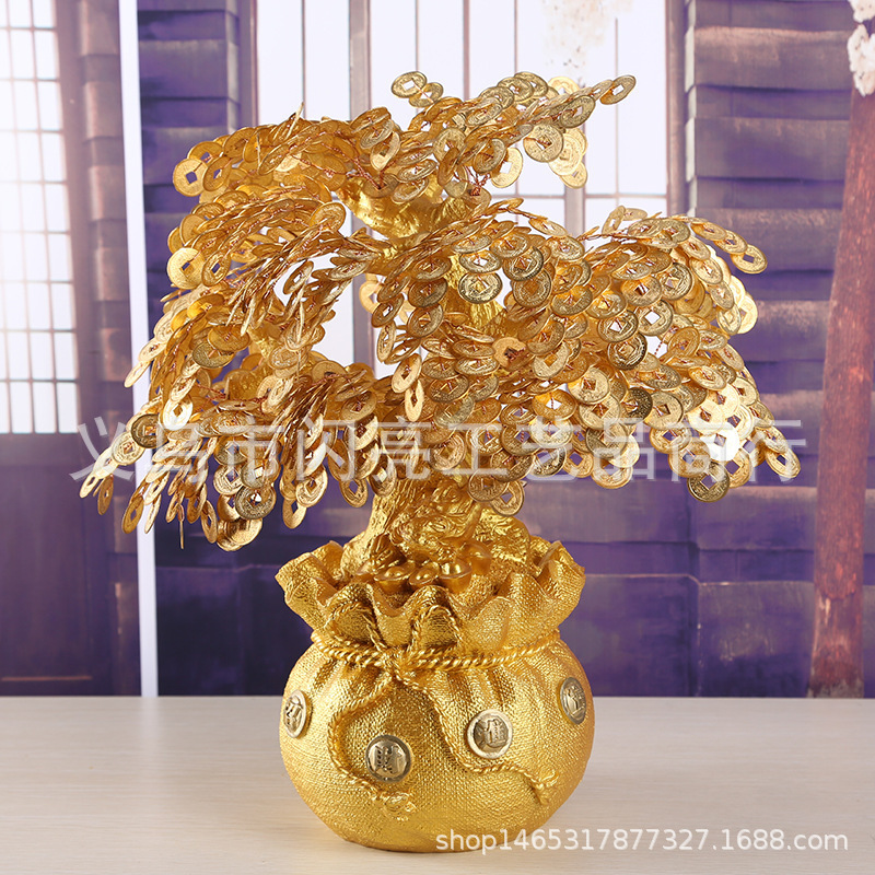 Crystal fortune tree potted plant ornaments home wine cabinet opening gift gold coin cash cow feng shui decorations wholesale