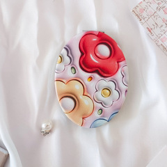 橢圓便攜鏡子少女心PU小鏡子桌面可立補妝化妝鏡迷你雙面摺疊鏡子