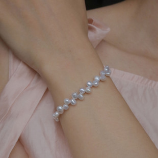 Natural Freshwater Baroque Petal Broken Silver Pearl Bracelet Women's Accessible Luxury Niche 925 Sterling Silver Broken Silver Bracelet