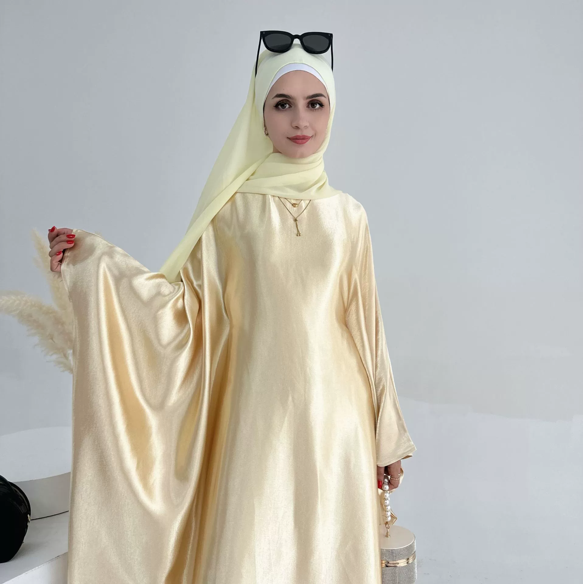 2025Loriya AliExpress Tiktok Amazon Ближний Восток Глянец Лимон Медный Платье абаяLR774