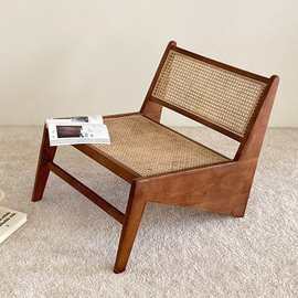 诧寂风单人沙发北欧藤编矮椅子靠背椅设计师家用藤躺椅ins藤艺